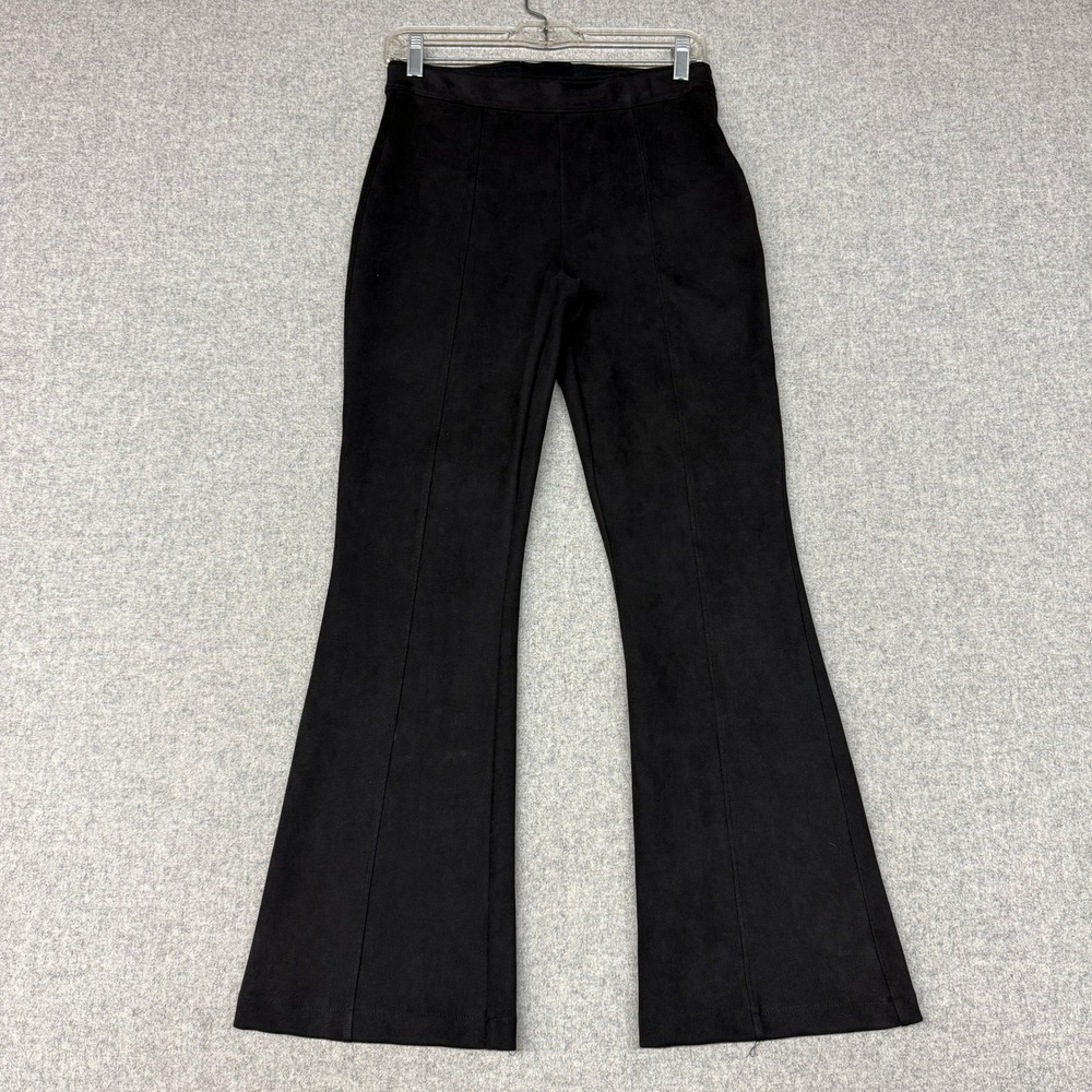 Spanx Faux Suede Flare Pants S Black High Rise Pull On Shaping Stretch Trousers